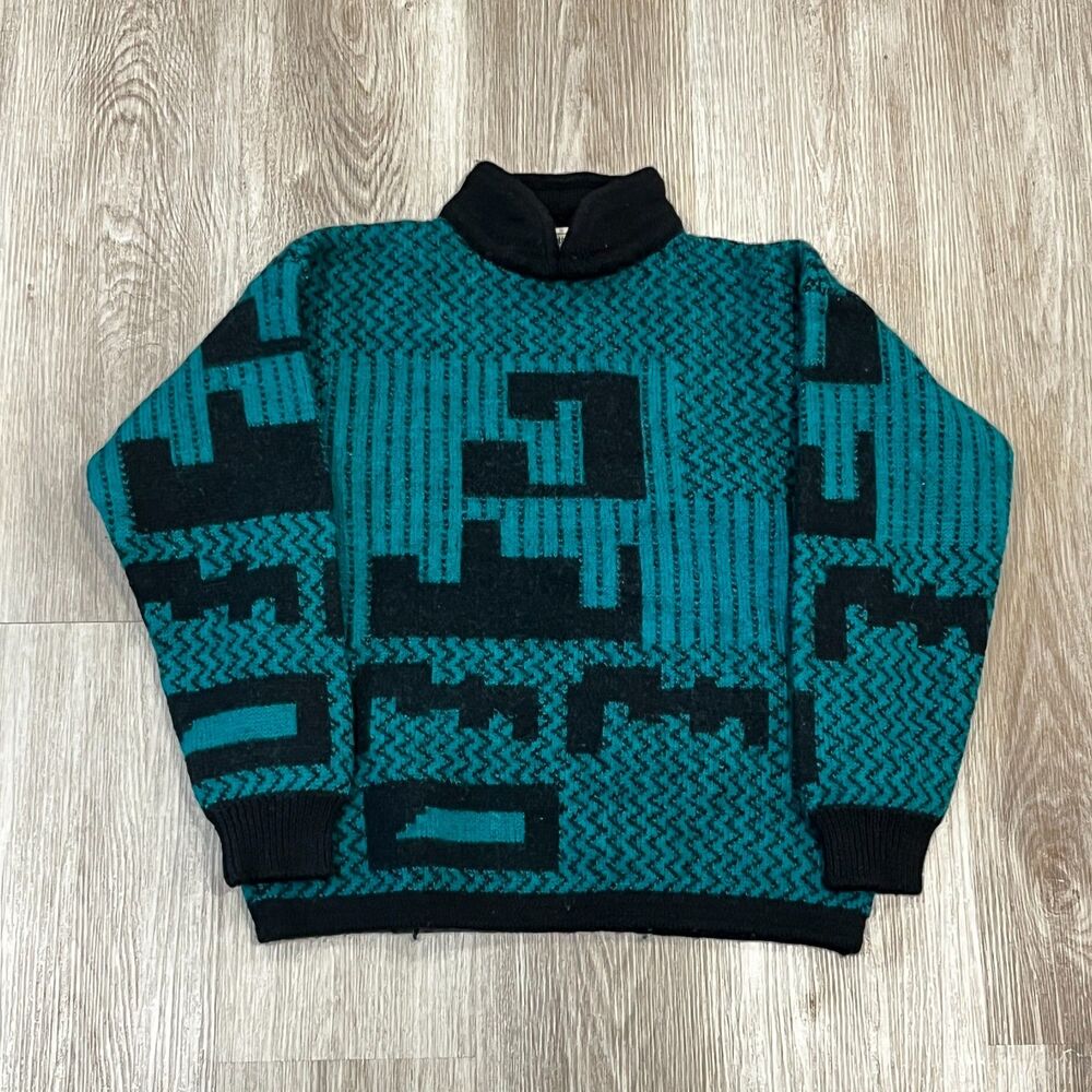 Vintage 80s Gap Clothing Co. Geometric Wool Knit Sweater Size Medium 100% Wool